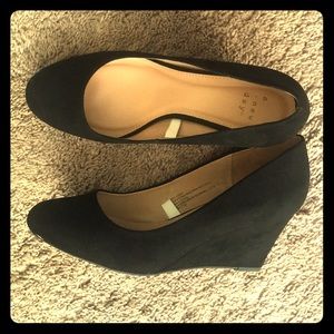 Black Faux-Suede Wedge Heels